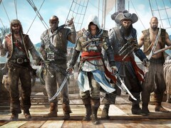 Arte de Assassin's Creed IV: Black Flag mostrando Edward Kenway com sua equipe de piratas em um navio (Fonte da imagem: Ubisoft)