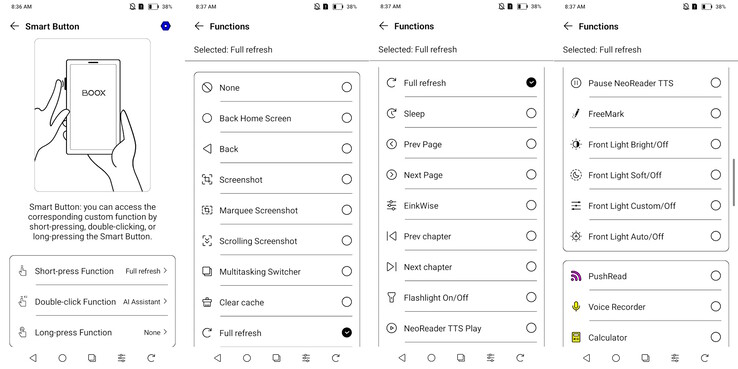 Opções de botões inteligentes.