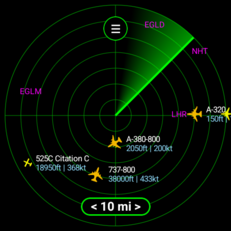 Exibição no estilo radar no aplicativo Flight Scanner