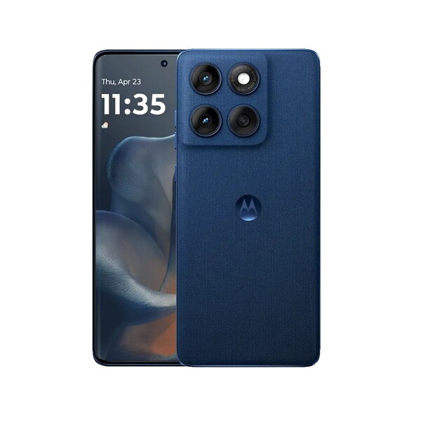 O Motorola Edge 60 da Gibralatar Sea parece ter um acabamento em tecido, mas na verdade é de silicone. (Fonte da imagem: Motorola)