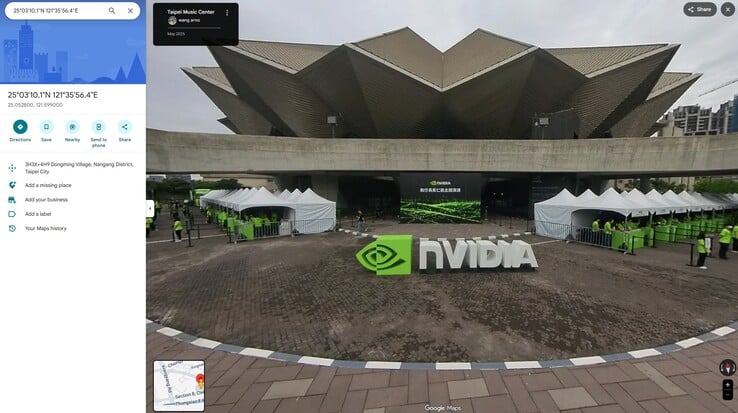 As coordenadas nas postagens da Nvidia e do Windows apontam para o local do keynote da Nvidia no Google Maps