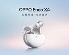 Uma imagem promocional apresentando os fones de ouvido Oppo Enco X4 na cor branca.