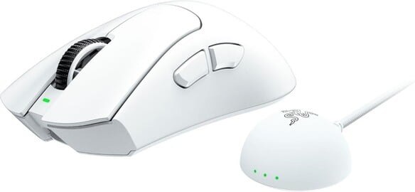 Razer DeathAdder V4 Pro com dongle sem fio na cor branca (Fonte da imagem: Amazon)