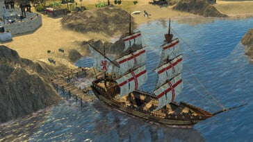 Uma imagem que mostra um navio no jogo Stronghold Crusader 2.