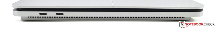 Lado esquerdo: 2x USB-C c/ Thunderbolt 4 (USB 4.0, Power Delivery, DisplayPort)