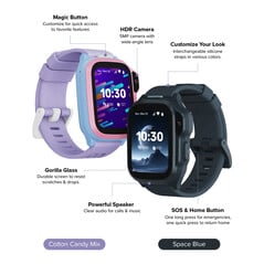 O smartwatch myFirst Fone S4 está disponível nas cores Cotton Candy Mix ou Space Blue.