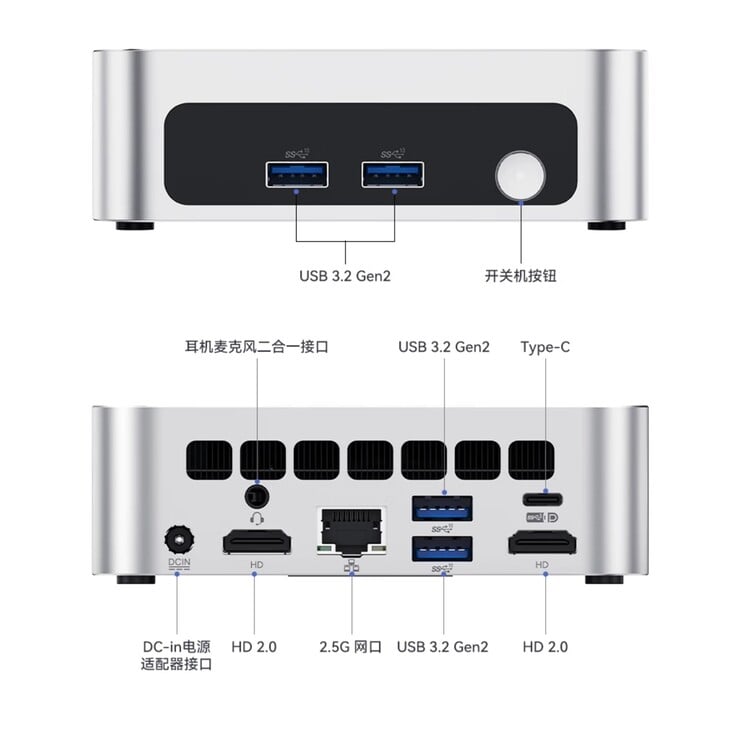 O mini PC Peladn WO5 possui uma variedade generosa de portas, incluindo Ethernet 2,5G. 