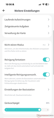 Menu com configurações