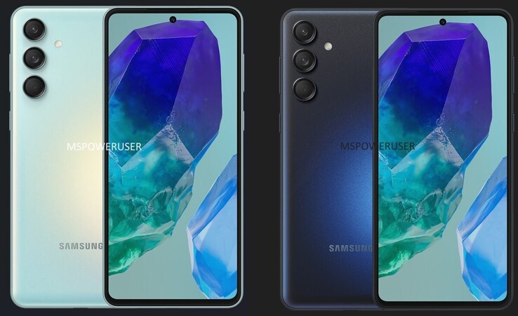 O suposto futuro Galaxy M55 em 2 cores. (Fonte: MSPowerUser)