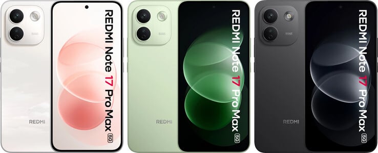 Vista frontal e as três opções de cores do celular