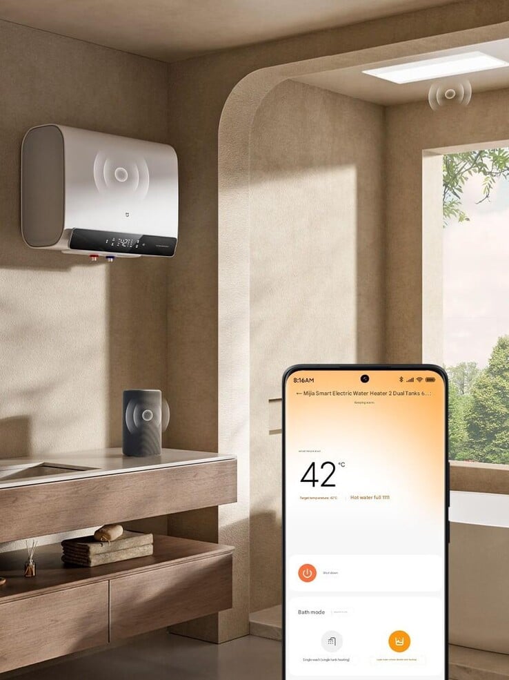 O Xiaomi Mijia Smart Electric Water Heater 2 é compatível com o aplicativo da marca. (Fonte da imagem: Xiaomi, tradução automática)