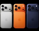 O iPhone 17 Pro está disponível em três cores, incluindo "Cosmic Orange" e "Deep Blue" (Fonte da imagem: Apple)