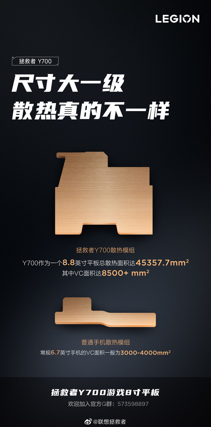 A Lenovo compara a câmara de vapor feita para o Y700 com a de um telefone. (Fonte: Lenovo Legion via Weibo)