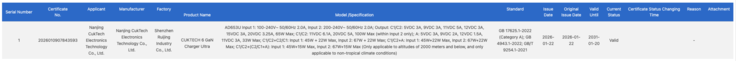 O registro do CQC para o Cuktech 6 GaN Charger Ultra. (Fonte da imagem: China Quality Certification Centre)