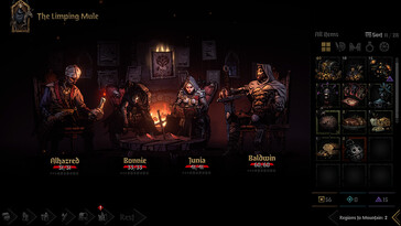 Uma imagem mostrando quatro heróis em Darkest Dungeon II.