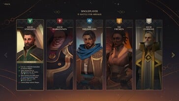 Uma imagem mostrando facções em Dune: Spice Wars.
