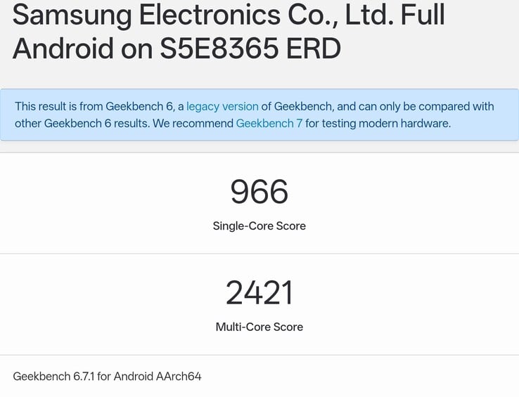 O resultado do Geekbench para o Exynos 1610 em um ERD