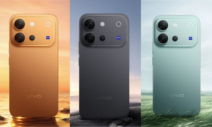 Vivo V8 nas cores Sunrise Anthem, Stellar Black e Horizon Blue