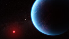 Uma visualização do K2-18b com base nos dados científicos atuais, mostrando como o exoplaneta distante pode se parecer. (Fonte da imagem: NASA, ESA, Joseph Olmsted)