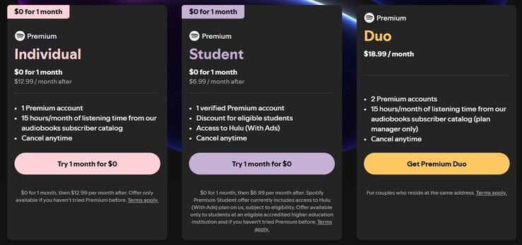 Preços dos planos atualizados. (Fonte da imagem: Spotify)