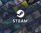 O logotipo do Steam, contra uma variedade de miniaturas de jogos.