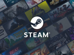 O logotipo do Steam, contra uma variedade de miniaturas de jogos.