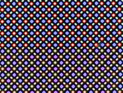 A tela OLED é baseada em uma matriz de subpixel RG/BG que consiste em um LED vermelho, um azul e um verde.