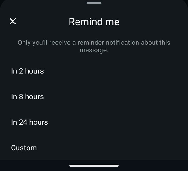O recurso Lembre-me do WhatsApp permite que os usuários escolham uma hora predefinida ou criem uma hora e data personalizadas. (Fonte da imagem: Notebookcheck)