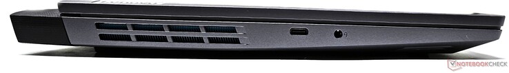 Esquerda: USB 3.2 Gen2 Type-C com saída DisplayPort 1.4 e fornecimento de energia de 140 W, conector de áudio combinado de 3,5 mm