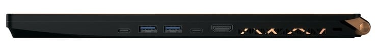 Right side: USB Type-C 3.0, 2x USB Type-A 3.1 Gen 2, Thunderbolt 3, HDMI 2.0, Kensington lock