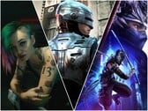 Cyberpunk 2077, RoboCop: Rogue City, Ninja Gaiden 4 (da esquerda para a direita).