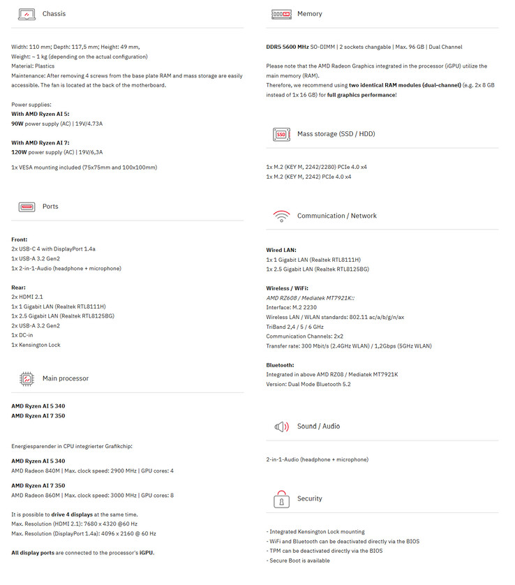 Especificações completas do Tuxedo Nano Pro Gen 14 (Fonte da imagem: Tuxedo)