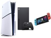 Da esquerda para a direita: PS5 Slim, Xbox Series X, Nintendo Switch. (Fonte da imagem: Amazon, editado)