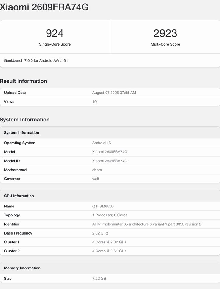 O Redmi Note 17 Pro Max aparece no Geekbench 7.
