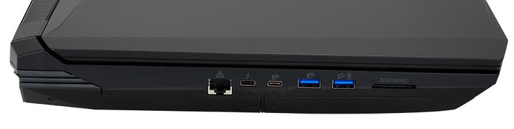 Left: Gigabit RJ-45, Thunderbolt 3, USB 3.0 Type-C, 2x USB 3.0, SD reader