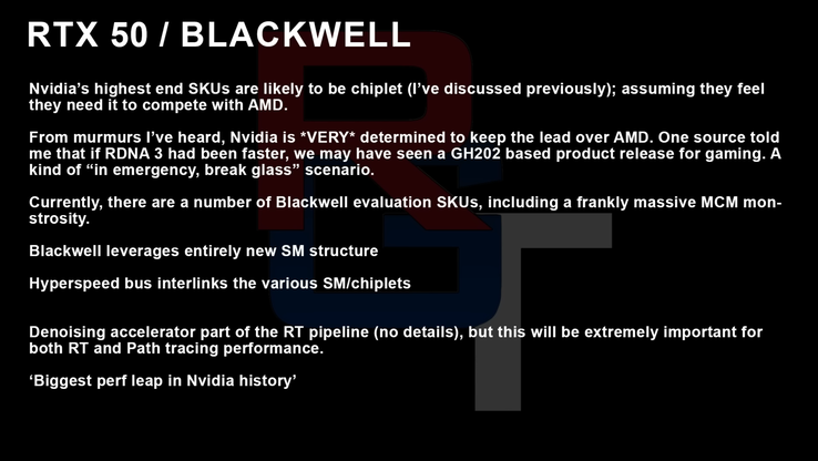 Nvidia Blackwell RTX 50 - boatos iniciais. (Fonte: RedGamingTech no YouTube)