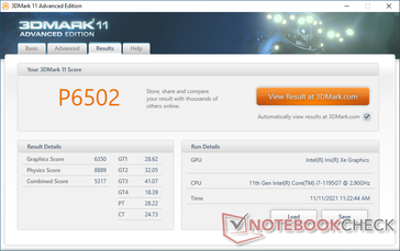 3DMark 11 no nível de potência "Up" de maior desempenho. Observe o aumento drástico na pontuação da GPU