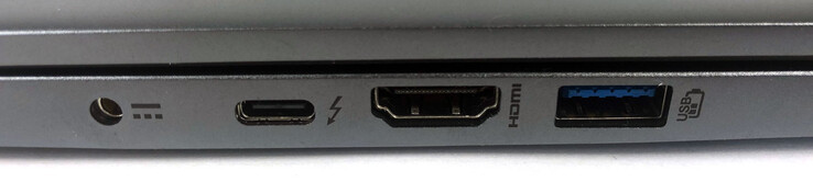 Esquerda: 1x fonte de alimentação, 1x USB 3.2 Type-C Gen 2 (com Thunderbolt 4), 1x HDMI, 1x USB 3.2 Type-A