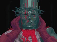 Uma imagem do jogo Blasphemous mostrando um personagem.
