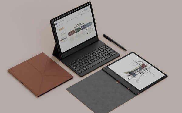 O Boox Note Air5 C vem com um estojo e uma caneta stylus gratuitos, mas a capa do teclado deve ser adquirida separadamente ou em um pacote. (Fonte da imagem: Boox)