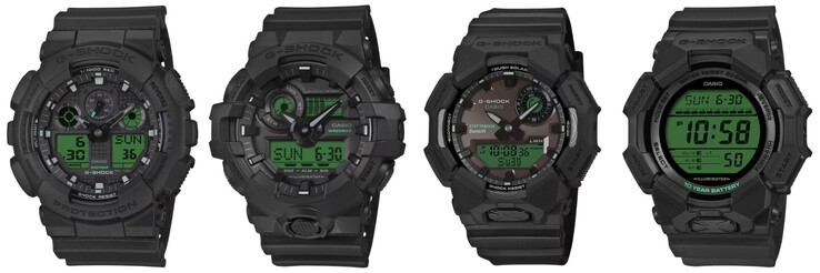 Da esquerda para a direita: os relógios Casio G-Shock GA100BEG-1A, GA700BEG-1A, GAB010BEG-1A e GD010BEG-1