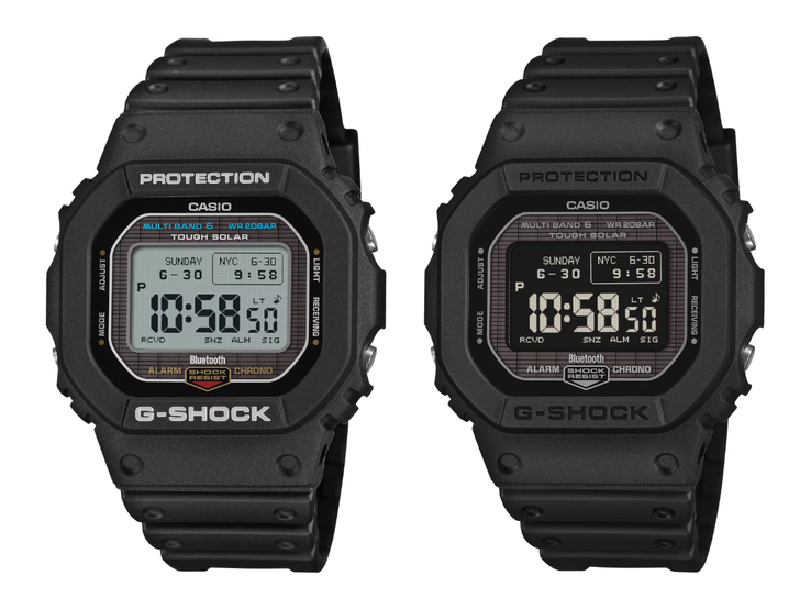Os relógios Casio G-Shock GW-BX5600-1 (esquerda) e GW-BX5600-1A1 (direita). (Fonte da imagem: Casio, editado)