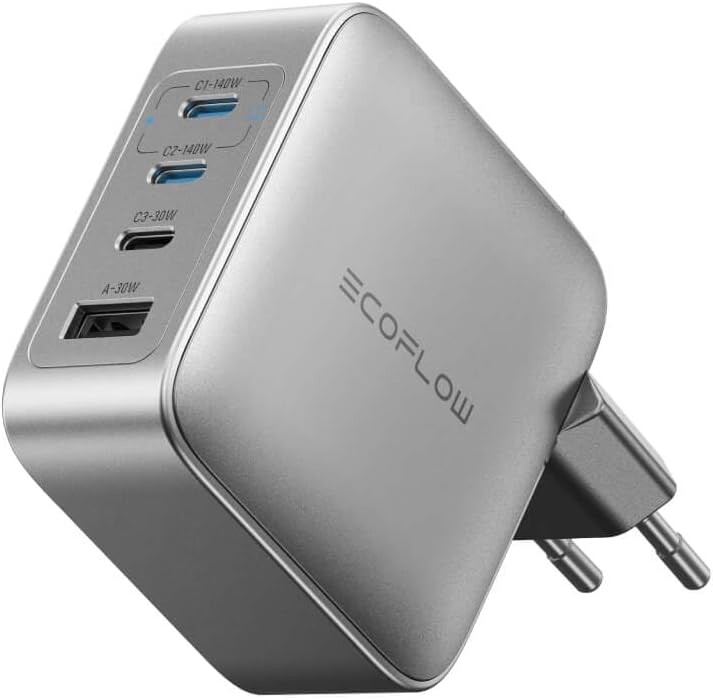 A versão da UE do EcoFlow Rapid Pro Charger (140W, 4 portas, GaN). (Fonte da imagem: EcoFlow)