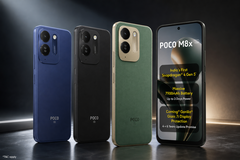 O Poco M8x 5G está disponível nas cores azul cobalto, preto e verde couro