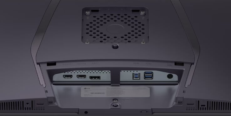O UltraGear OLED 32GX850A não possui uma porta USB Type-C integrada, mas sim uma porta USB Type-B. (Fonte da imagem: LG)