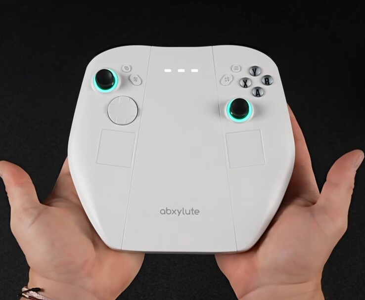 Módulo controlador destacável Abxylute 3D One, com dois thumbsticks com anéis de LED, um D-pad, botões de face e trackpads integrados. (Fonte da imagem: ETA PRIME via YouTube)