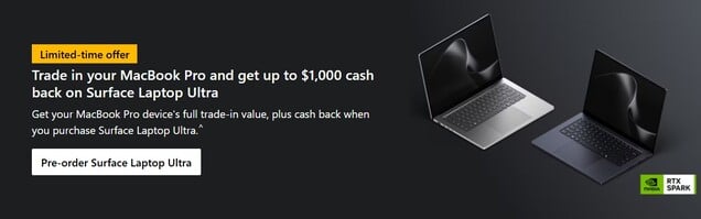 A Microsoft mira na Apple com uma oferta de US$ 1.000 de reembolso para proprietários de MacBook Pro.