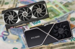 Os cartões da série Radeon RX 6000 e GeForce da linha RTX 30 ainda são superfaturados. (Fonte da imagem: AMD/Nvidia/Unsplash - editado)