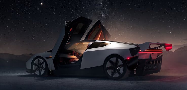 O Tesla Roadster EV é feito de fibra de carbono leve, magnésio e titânio.