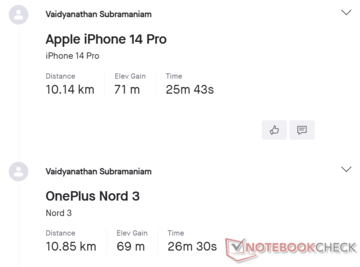 Comparação de GNSS: Apple iPhone 14 Pro vs. OnePlus Nord 3